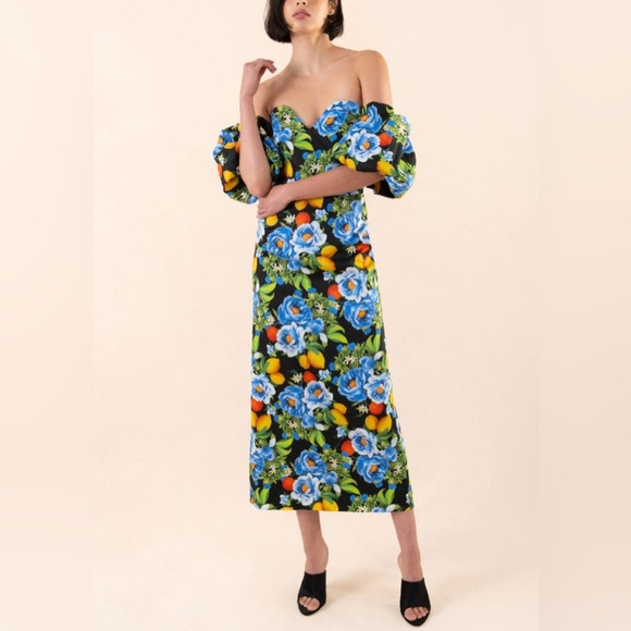 BORGO DE NOR
TATI MIDI DRESS IN PEONIA BLACK
 Uk 10 US 6 - Picture 3 of 8